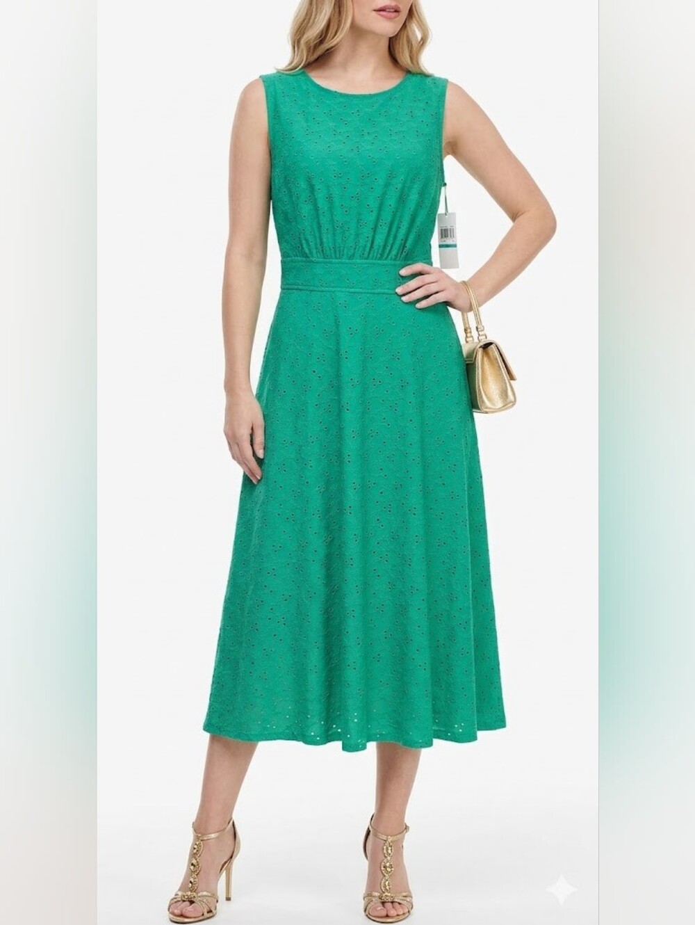 NWT London Times Green Eyelet Lace Midi Dress PLUS Size 16